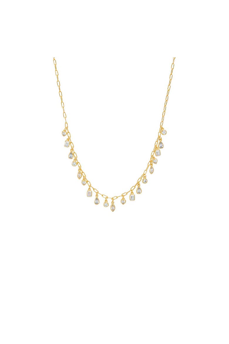 CZ Multi Shape Shaker Bezel Paperclip Necklace, Main, color, Gold