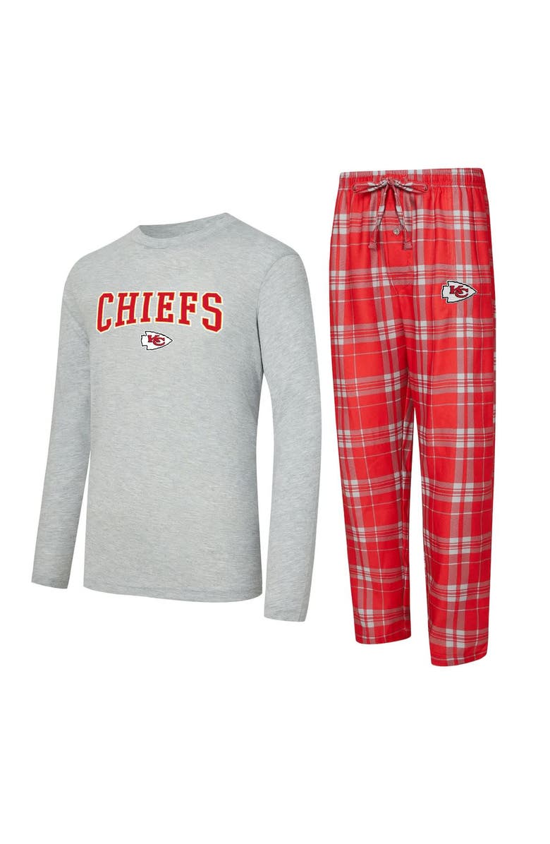 CONCEPTS SPORT Men
s Concepts Sport Red/Heather Gray Kansas City Chiefs Regulate Long Sleeve T-Shirt and Plaid Pant Set, Alternate, color, Red