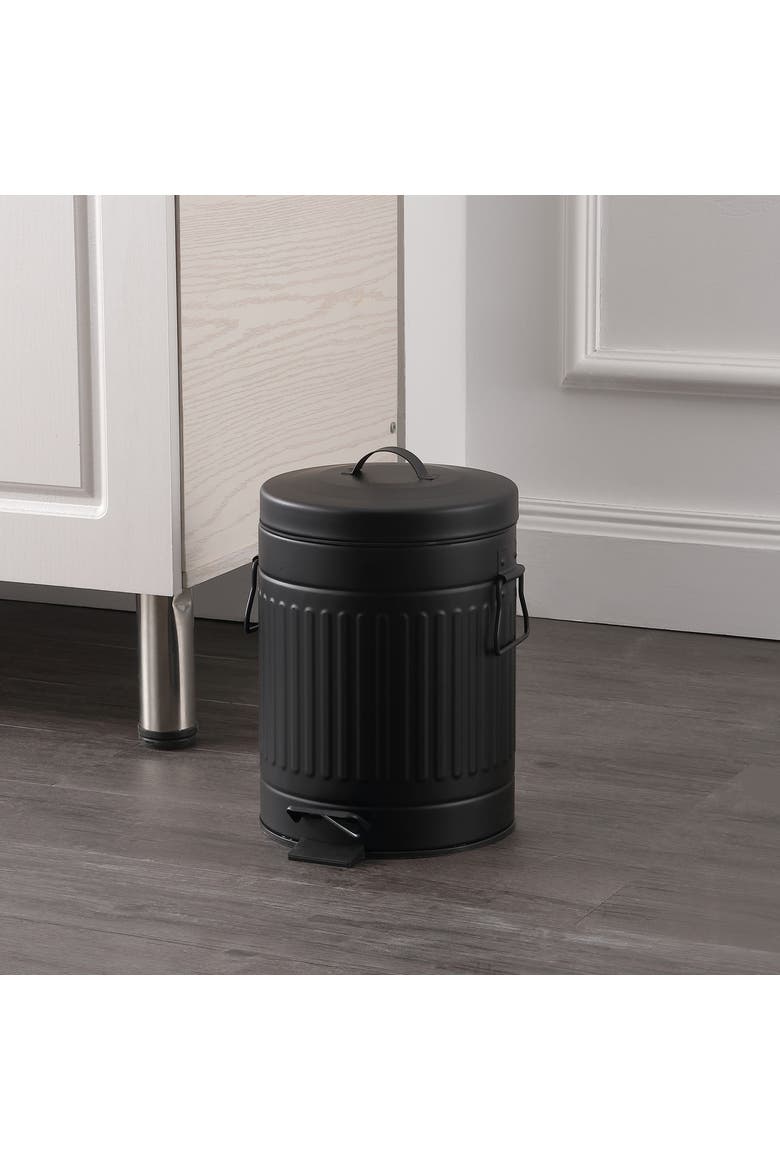Theo Retro Step Trash Can with Soft-Close Lid and FREE Mini Trash Can, Alternate, color, Charcoal Black