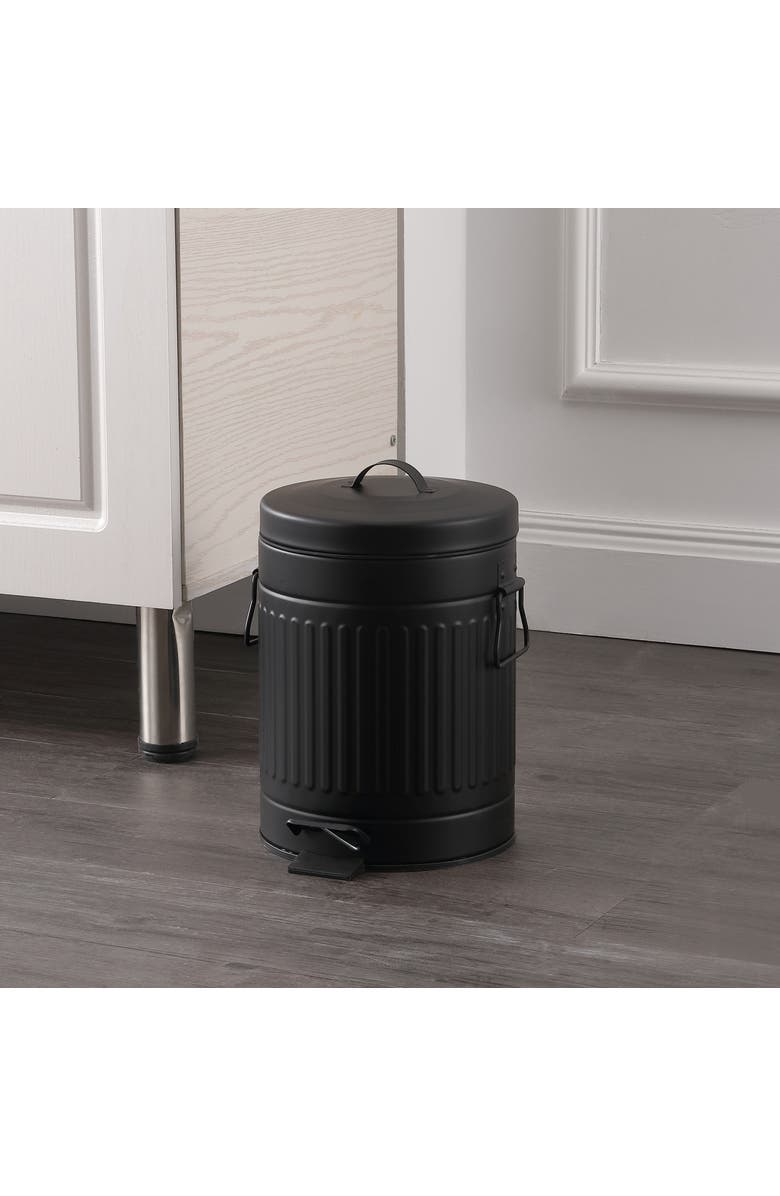 HAPPIMESS Theo Retro 8-Gallon Step Trash Can with Soft-Close Lid and Mini Trash Can, Alternate, color, Charcoal Black
