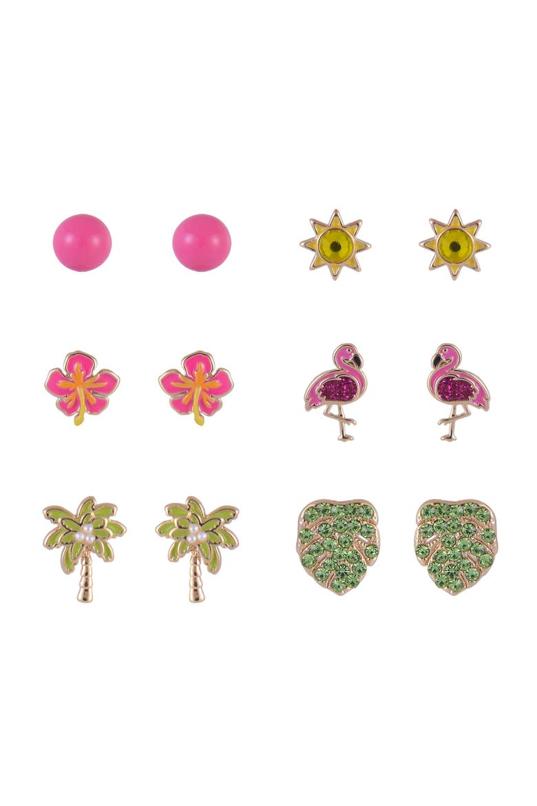 6 Pack Island Theme Stud Earring Set, Alternate, color, Multicolored