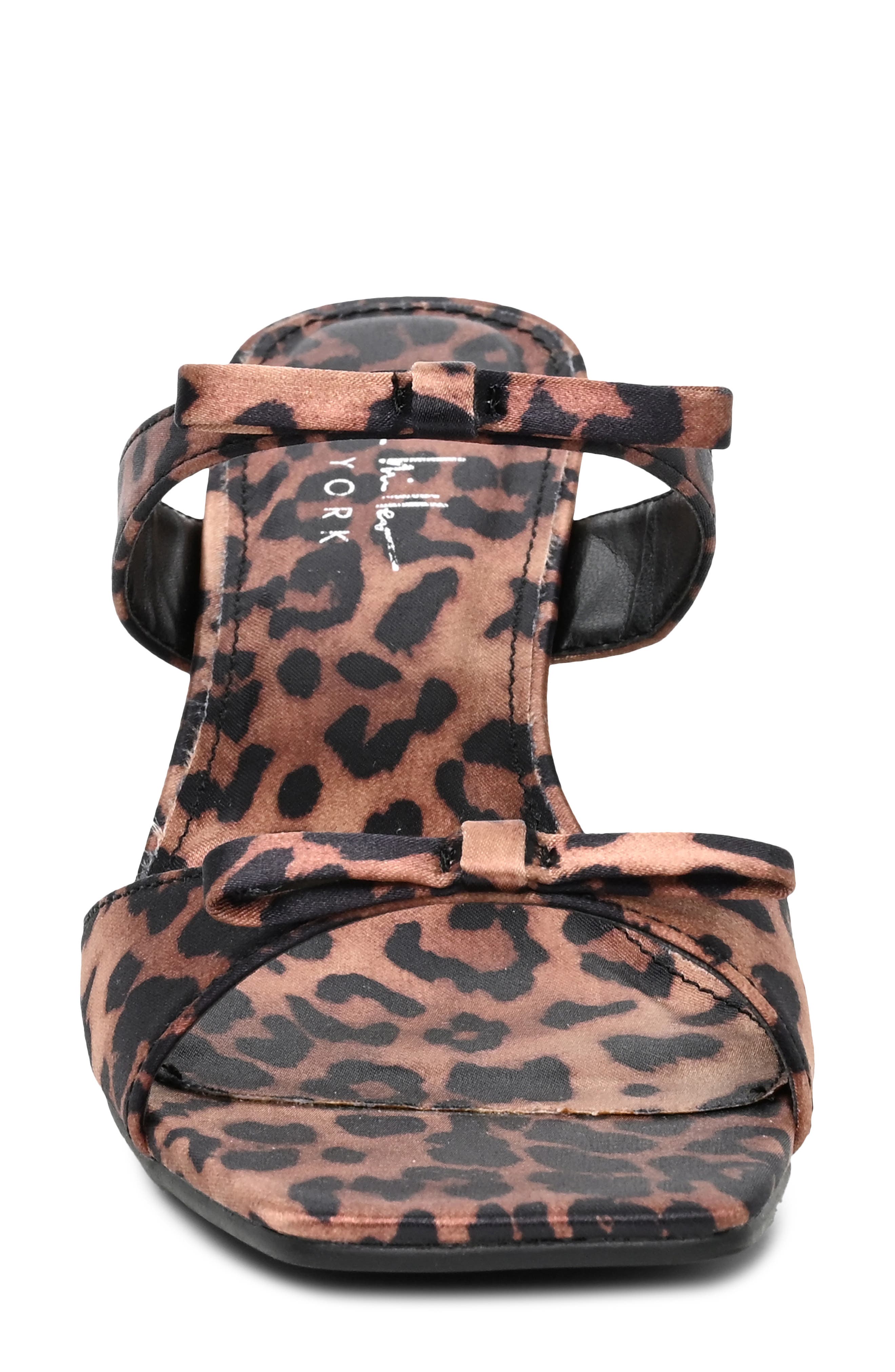 Double Bow Strap Heeled Sandal, Alternate, color, LEOPARD SATIN
