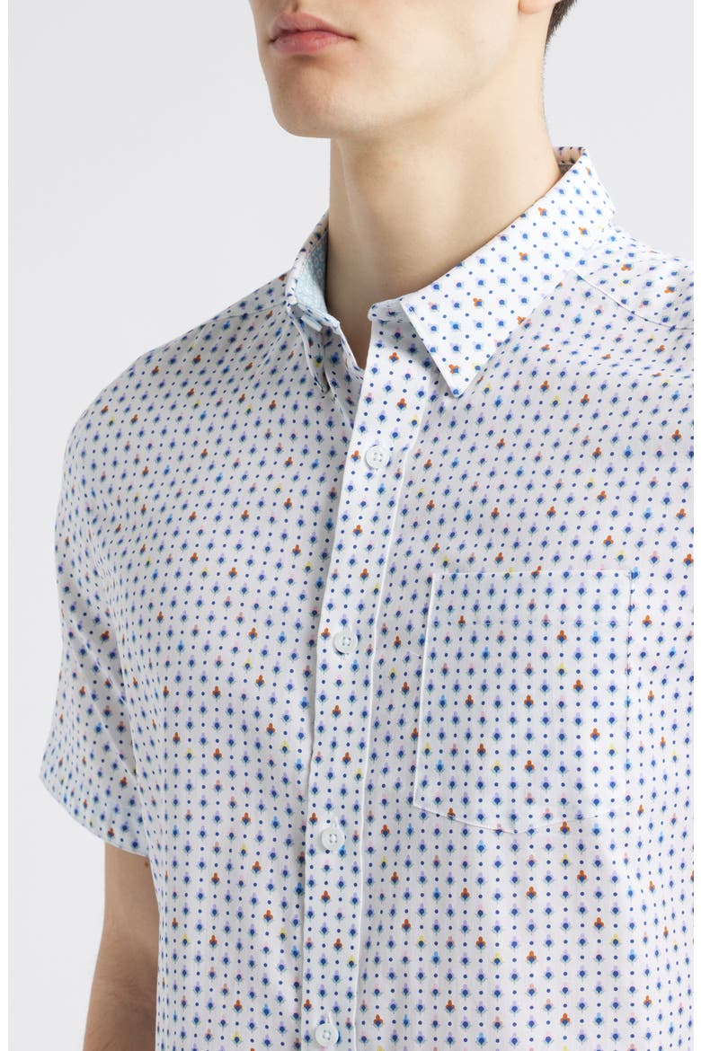 Ditsy Floral Print Short Sleeve Button-Up Shirt, Alternate, color, WHITE MULTI