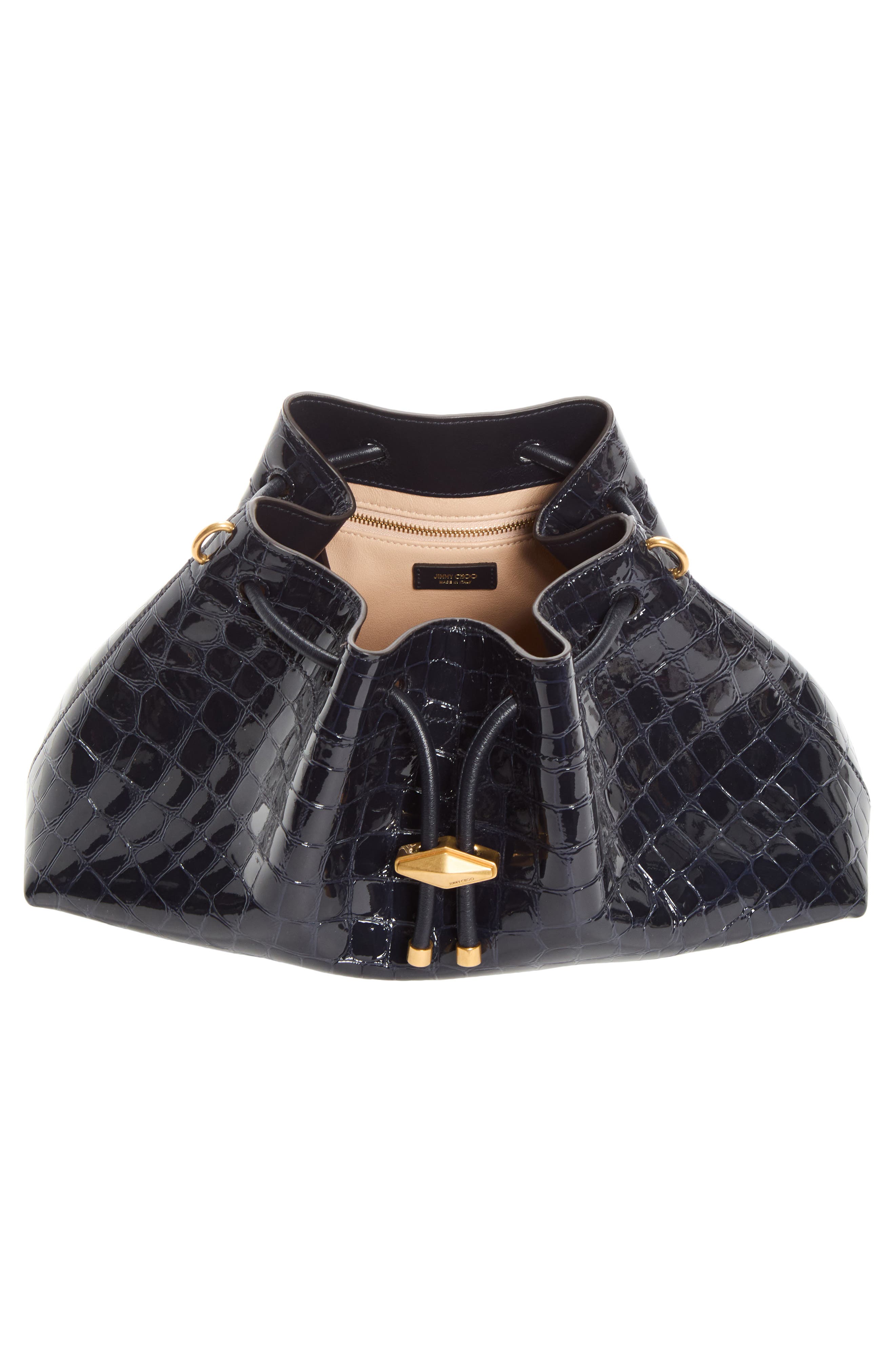 The Cinch East/West Croc Embossed Leather Bucket Bag, Alternate, color, MARINE/ GOLD