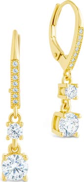 Sterling Forever Magdalena Cubic Zirconia Drop Hoop Earrings