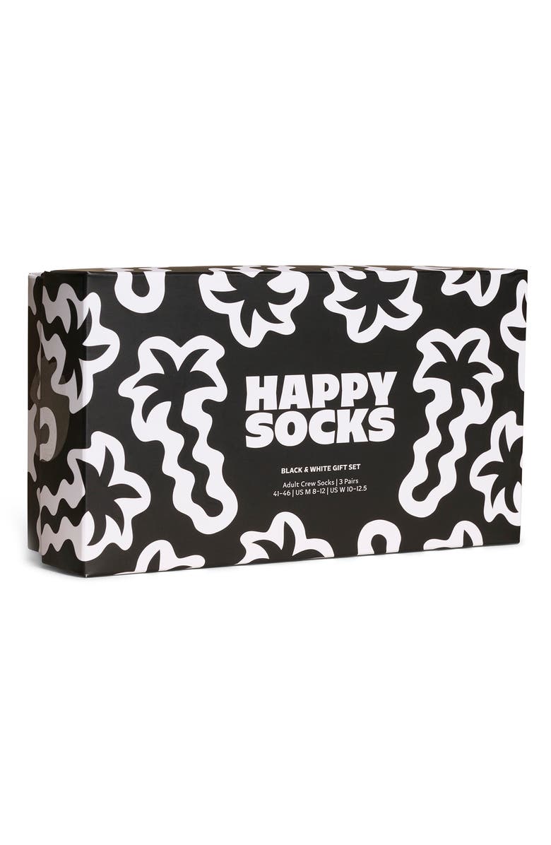 Happy Socks Assorted 3-Pack Black & White Socks Gift Box, Alternate, color, Black