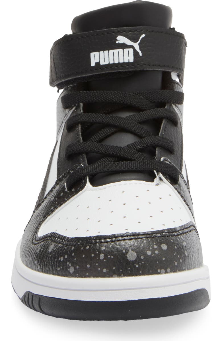 PUMA Kids' Rebound Layup Splatter High Top Sneaker, Alternate, color, Puma Black/ Puma White/ Gray