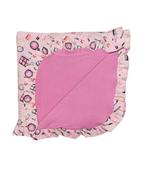 Lev Baby Makeup Print Ruffled Edge Blanket In Pink