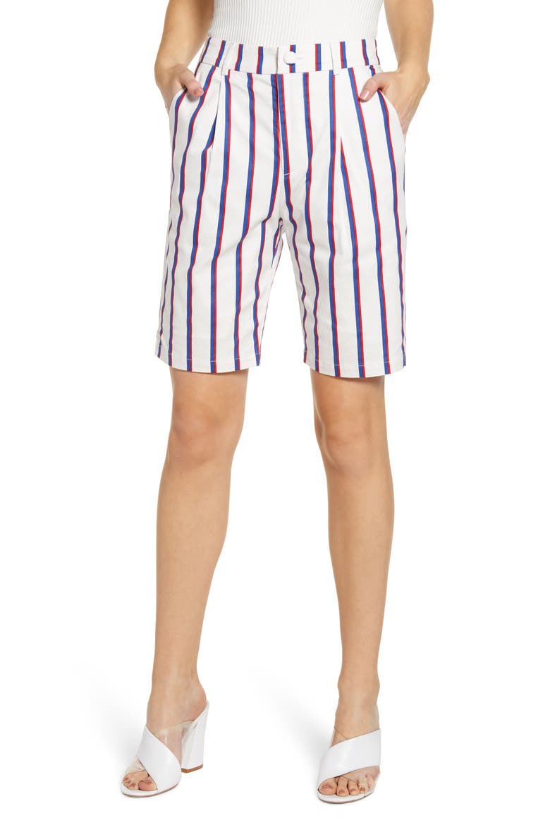 Stripe Stretch Cotton Bermuda Shorts, Main, color, WHITE
