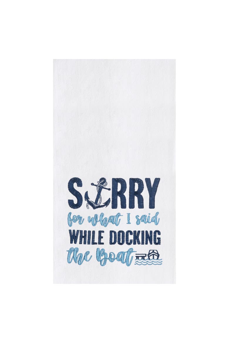 Docking The Boat Embroidered Cotton Flour Sack Kitchen Towel, Main, color, Blue