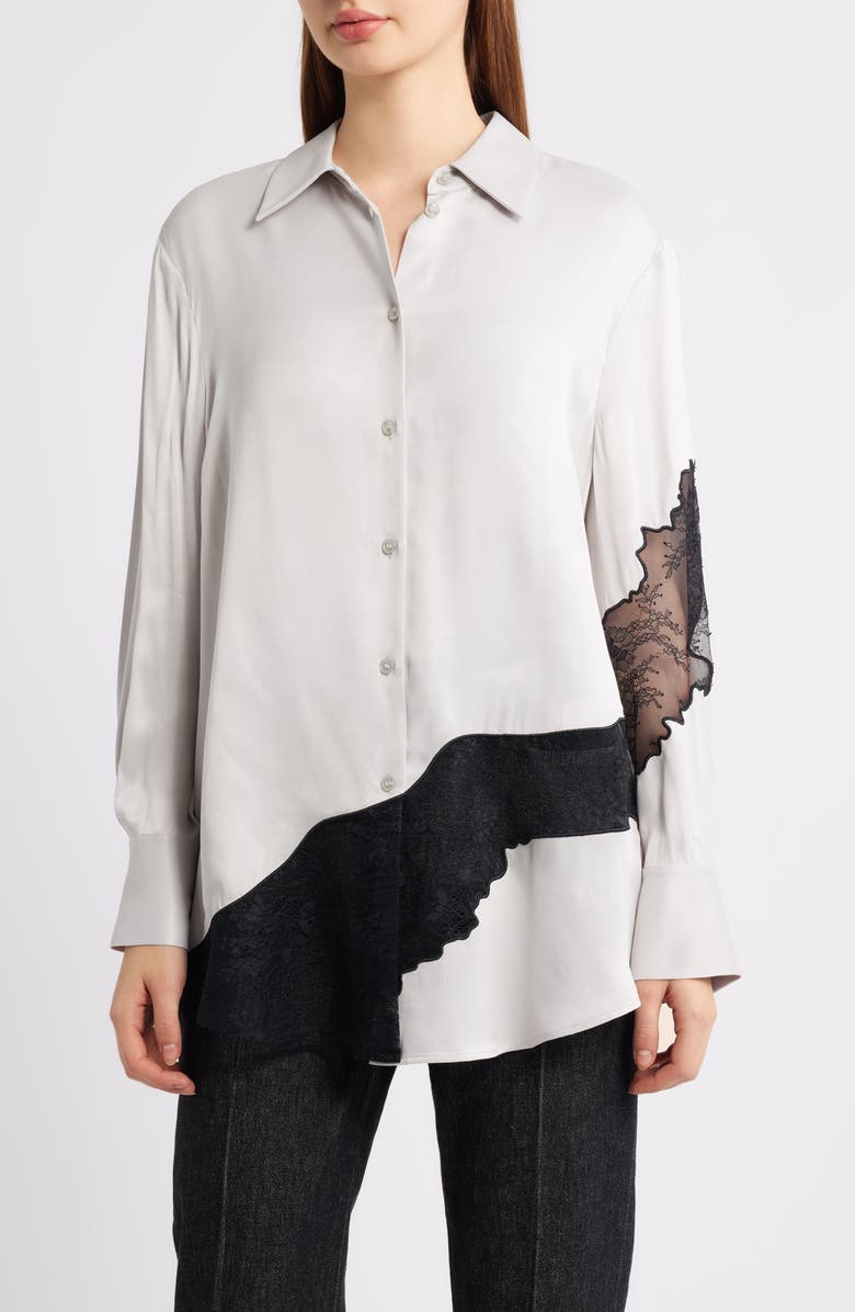 BOSS Belacey Lace Trim High-Low Tunic Shirt, Main, color, Pebble