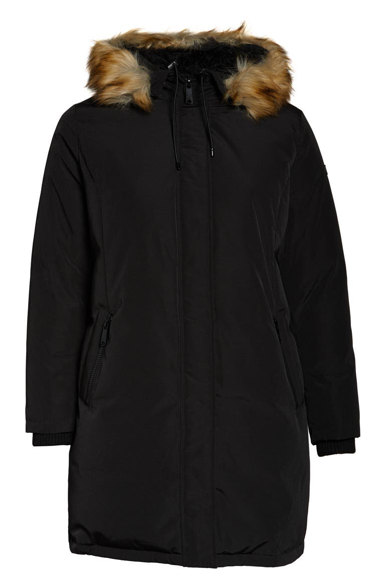 Faux Fur Trim Short Parka, Alternate, color, BLACK