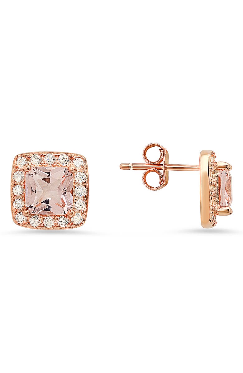 Queen Jewels Sterling Silver Asscher Cubic Zircona Halo Stud Earrings, Main, color, Rose Gold