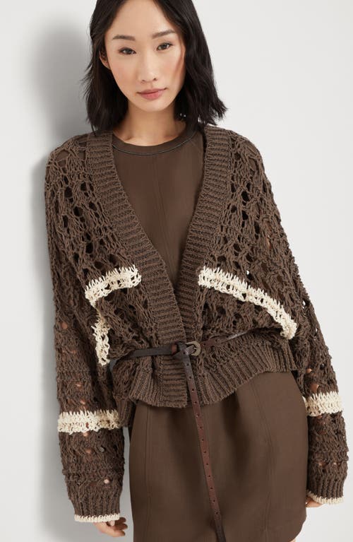 Brunello Cucinelli Stripe Cotton-jute Open Knit V-neck Cardigan