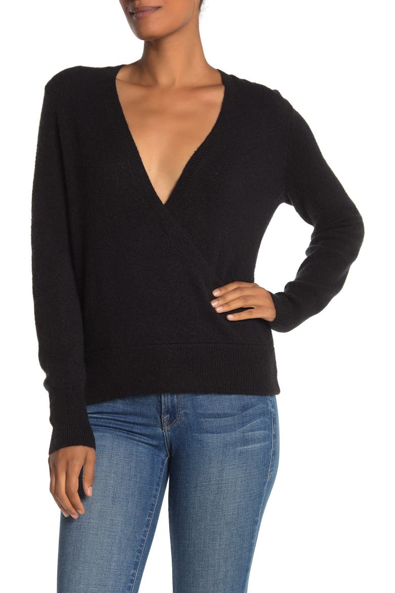 Faux Wrap Pullover Sweater, Main, color, TRUE BLACK