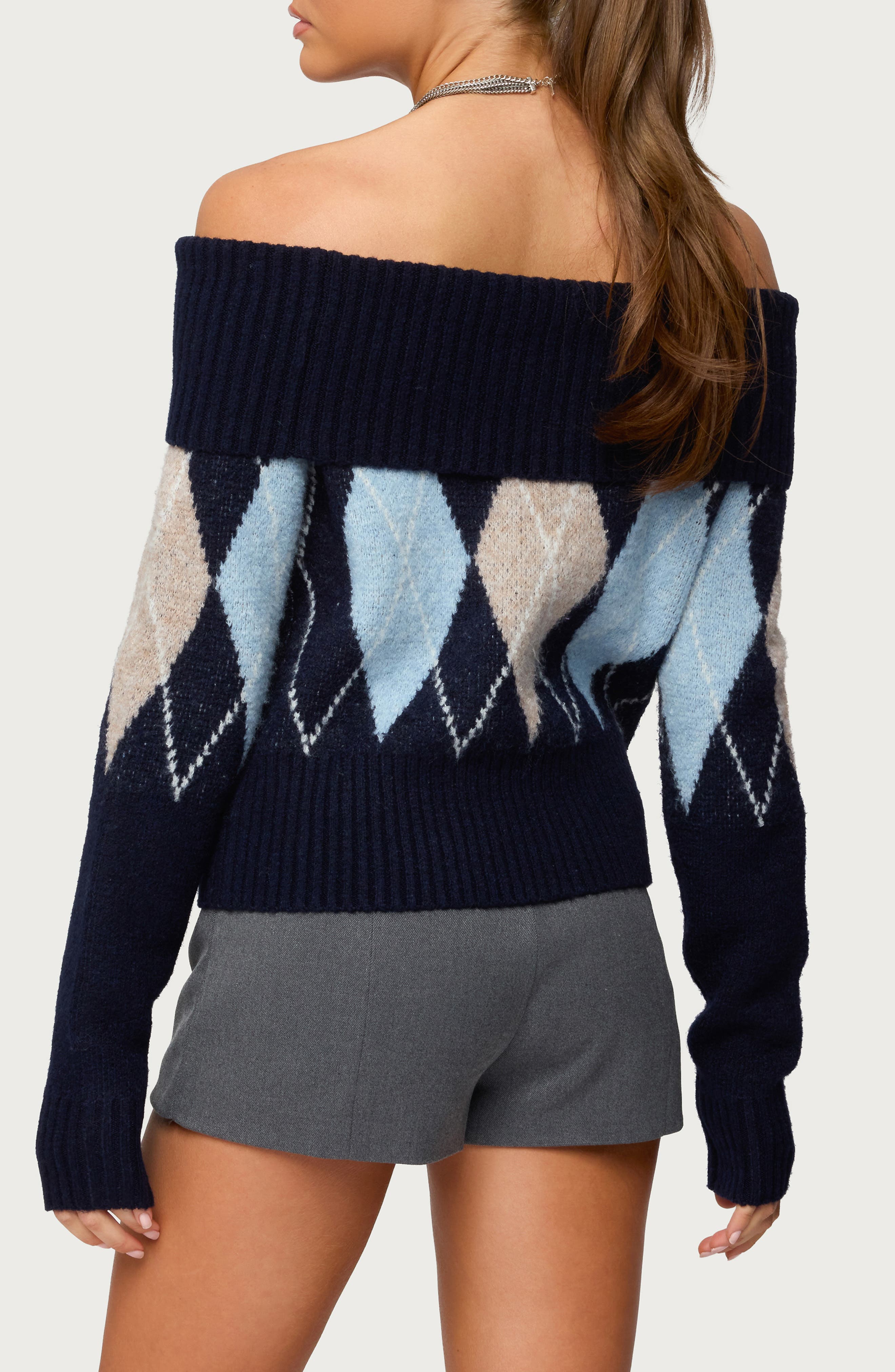 Jakarie Argyle Off the Shoulder Sweater - image 2