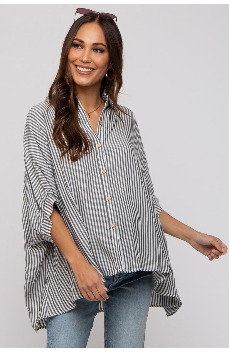 PinkBlush Striped Button Up Dolman Top, Main, color, Charcoal Grey