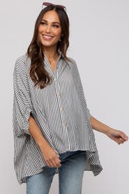 PinkBlush Striped Button Up Dolman Top