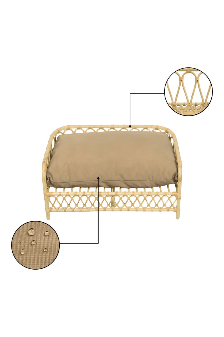 Elevate Handwoven Rattan Pet Daybed with Machine-Washable Cushion, Alternate, color, Light Brown