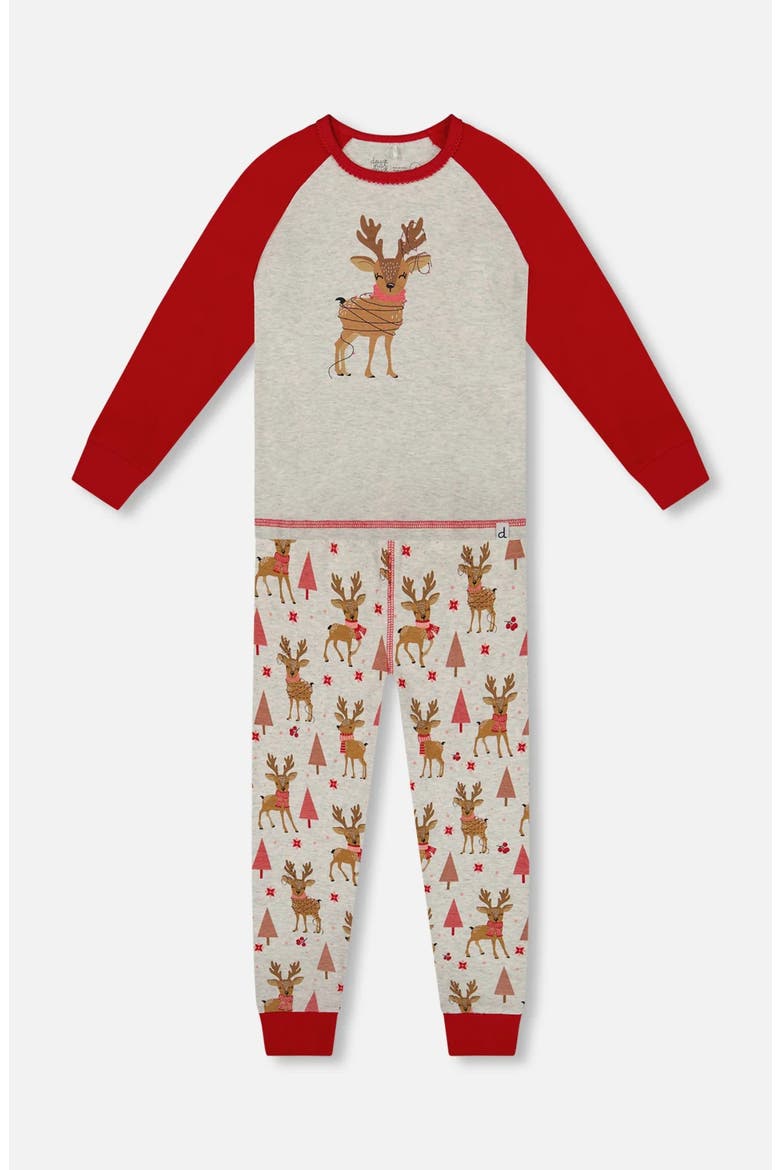 Organic Cotton Two-Piece Pajamas Girly Reindeer, Main, color, Grey