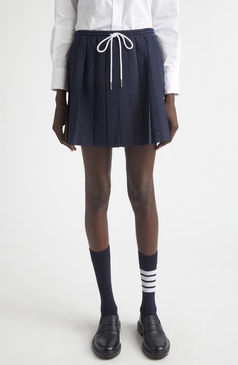 Pleated Wool Seersucker Miniskirt