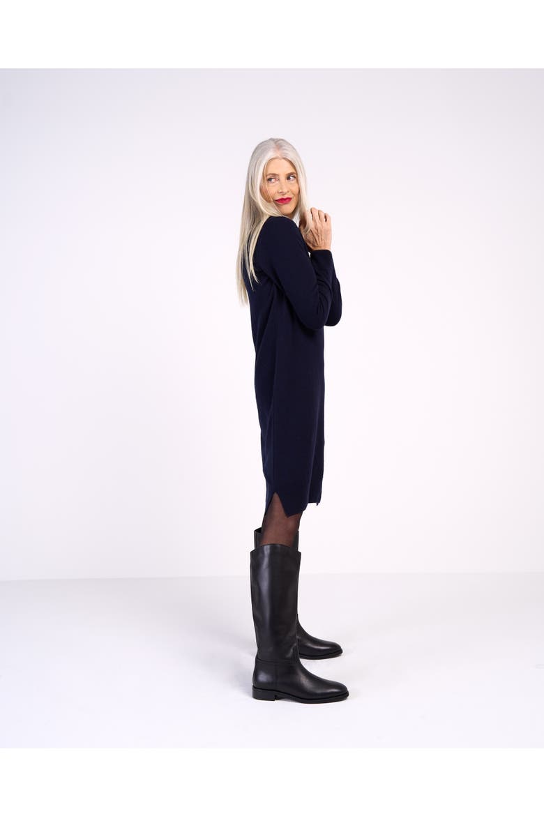 Trophy Neck Wool Shirt Dress, Alternate, color, Dark Navy