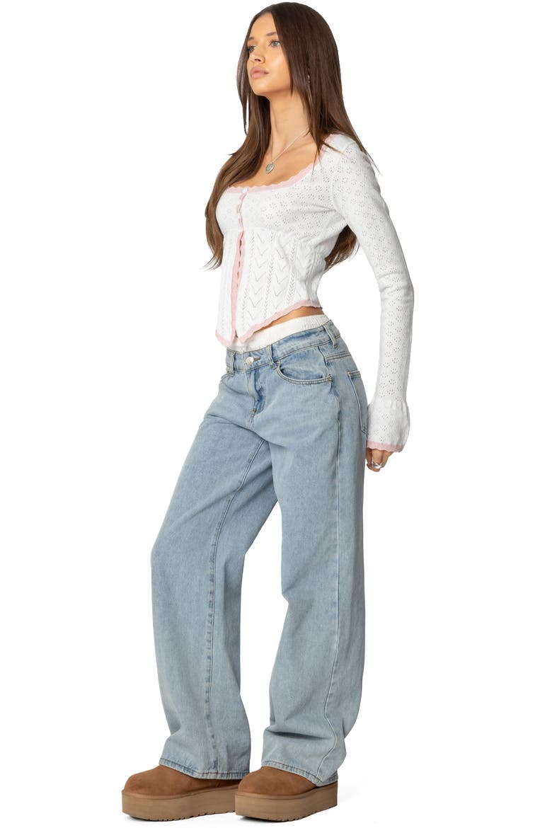 Abbie Split Front Pointelle Stitch Top, Alternate, color, WHITE