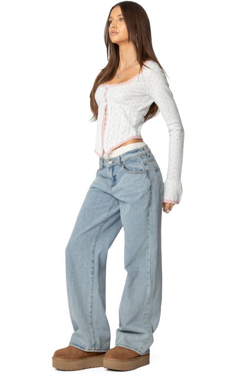 Shop Edikted Abbie Split Front Pointelle Stitch Top In White