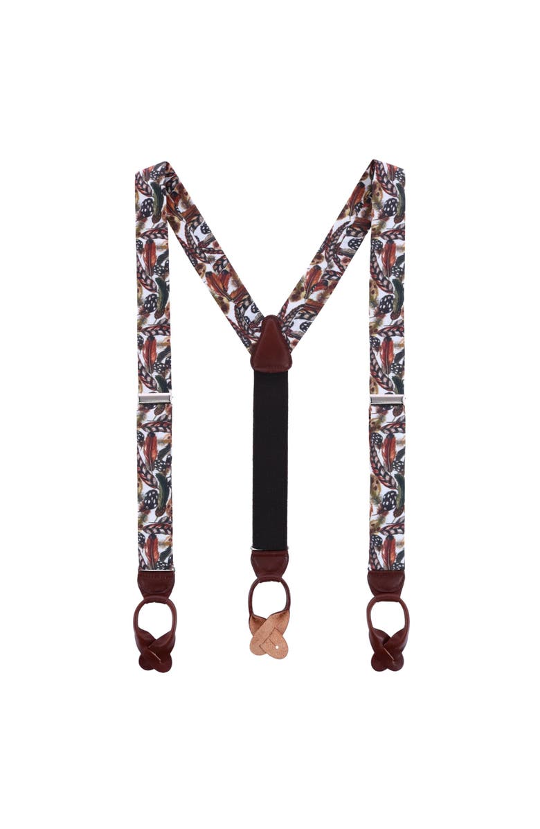 Trafalgar Birds of a Feather Linen Button End Suspenders, Alternate, color, Brown