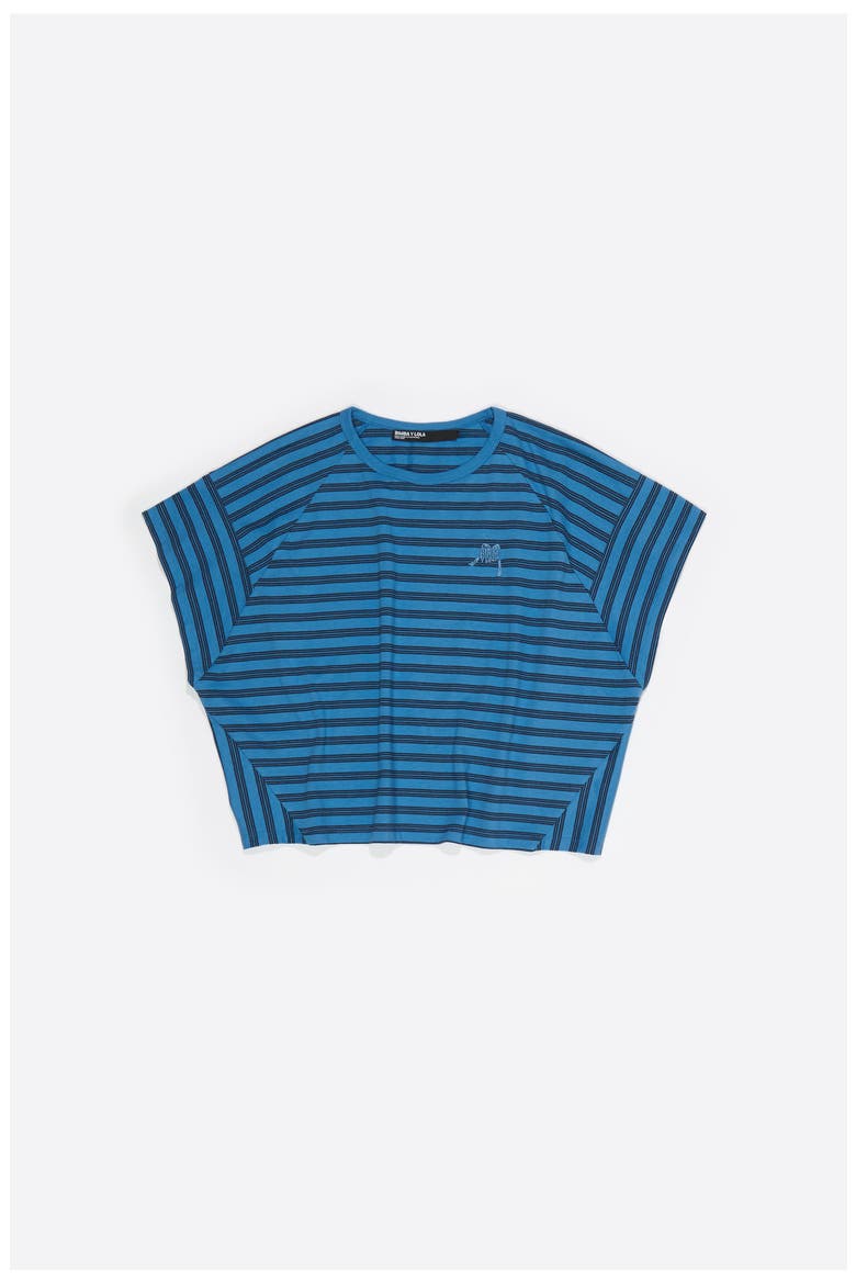 Striped Cropped T-shirt With Embroidered Logo, Alternate, color, BLUE