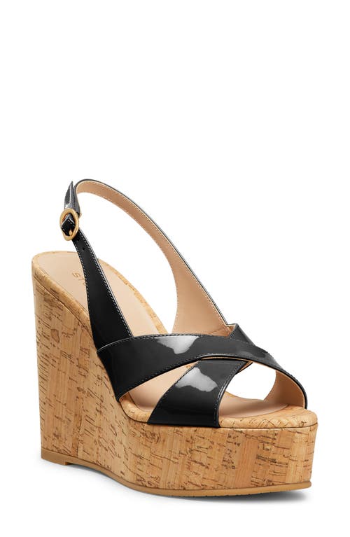 Stuart Weitzman Dayna Patent Crisscross Wedge Platform Sandals In Black