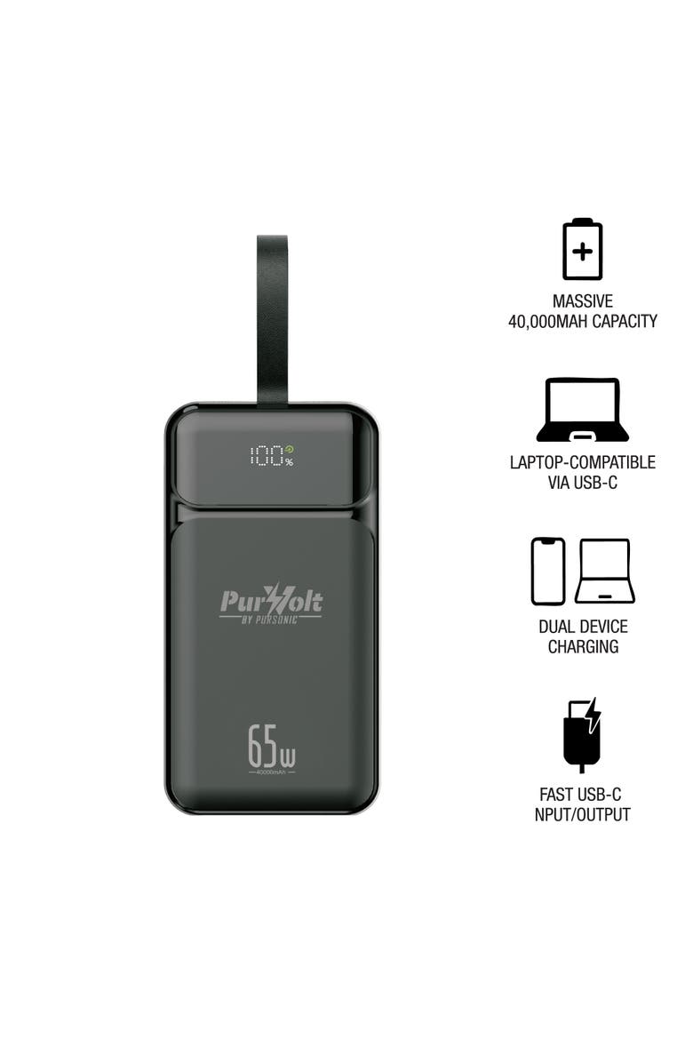 PurVolt 40,000mAh Power Bank + LED Fast Charging Power Bank, Alternate, color, Black