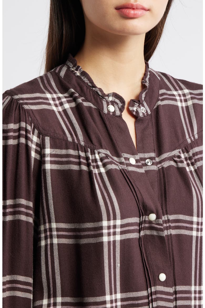 Alanna Ruffle Plaid Snap-Up Shirt, Alternate, color, CHOCOLATE NAPOLEON