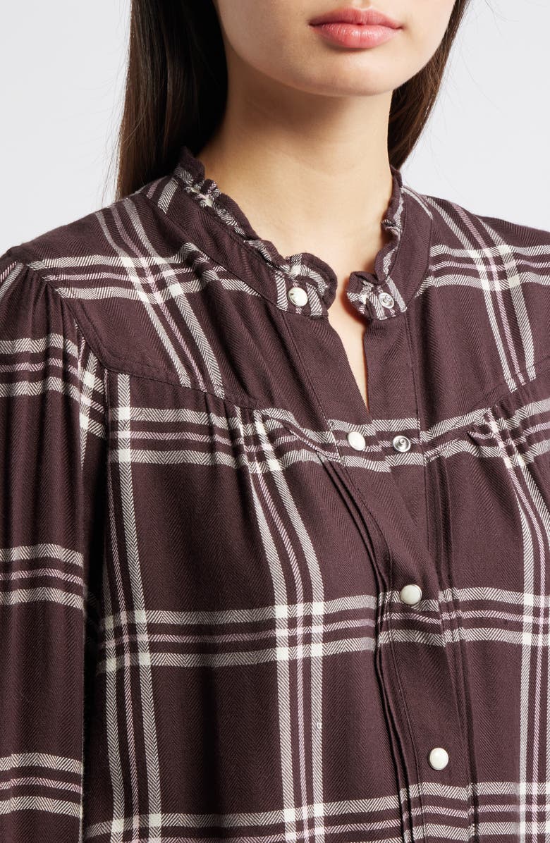 Rails Alanna Ruffle Plaid Snap-Up Shirt, Alternate, color, Chocolate Napoleon