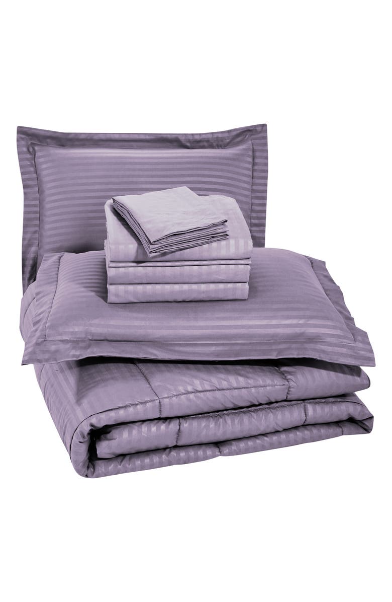 Luxury Home Embossed Stripe Microfiber 8-Piece Comforter Set, Main, color, Plum