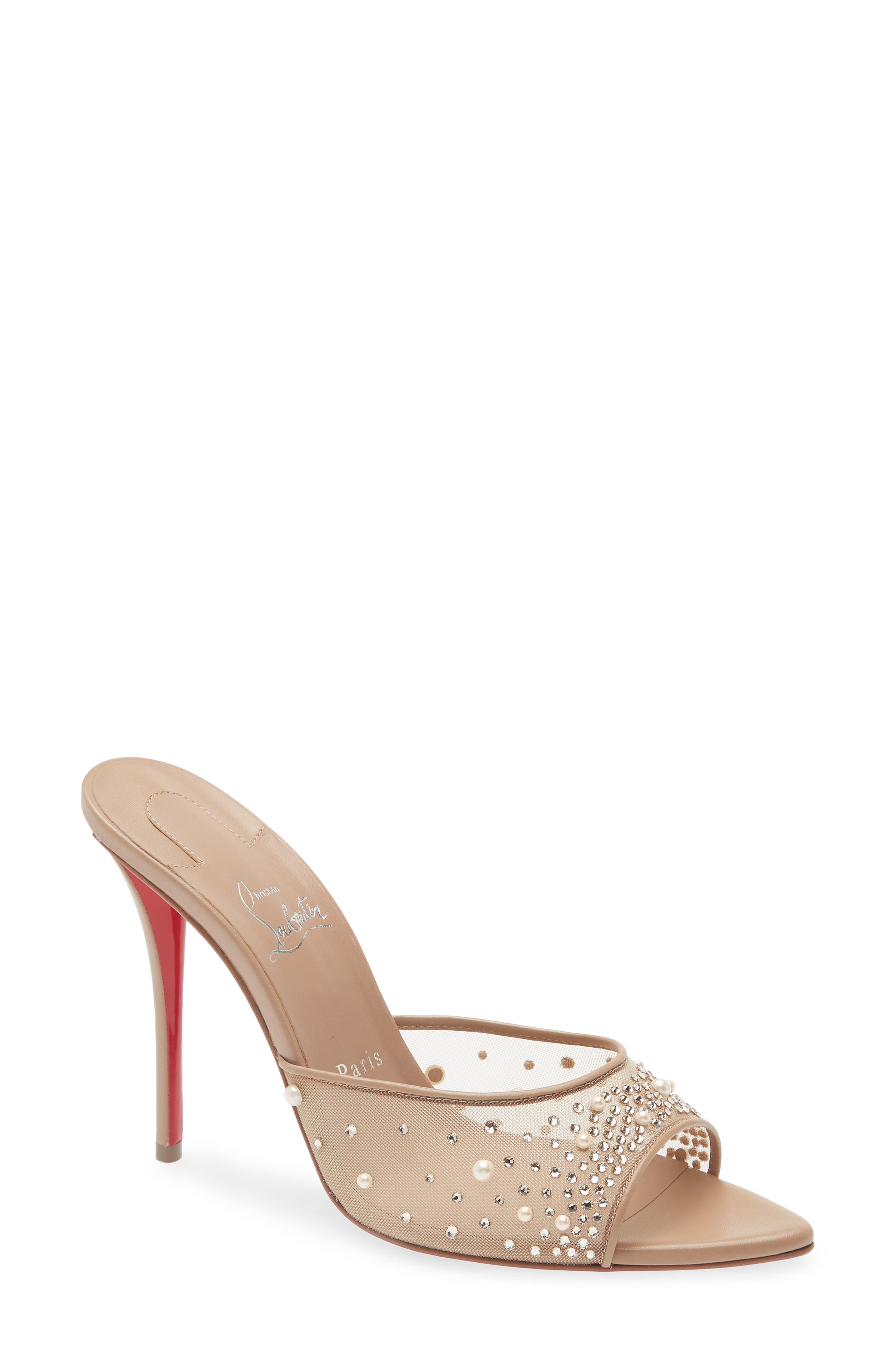Christian Louboutin Miss Z Crystal Embellished Mesh Pointed Toe Sandal, Main, color, Blush/ Blush