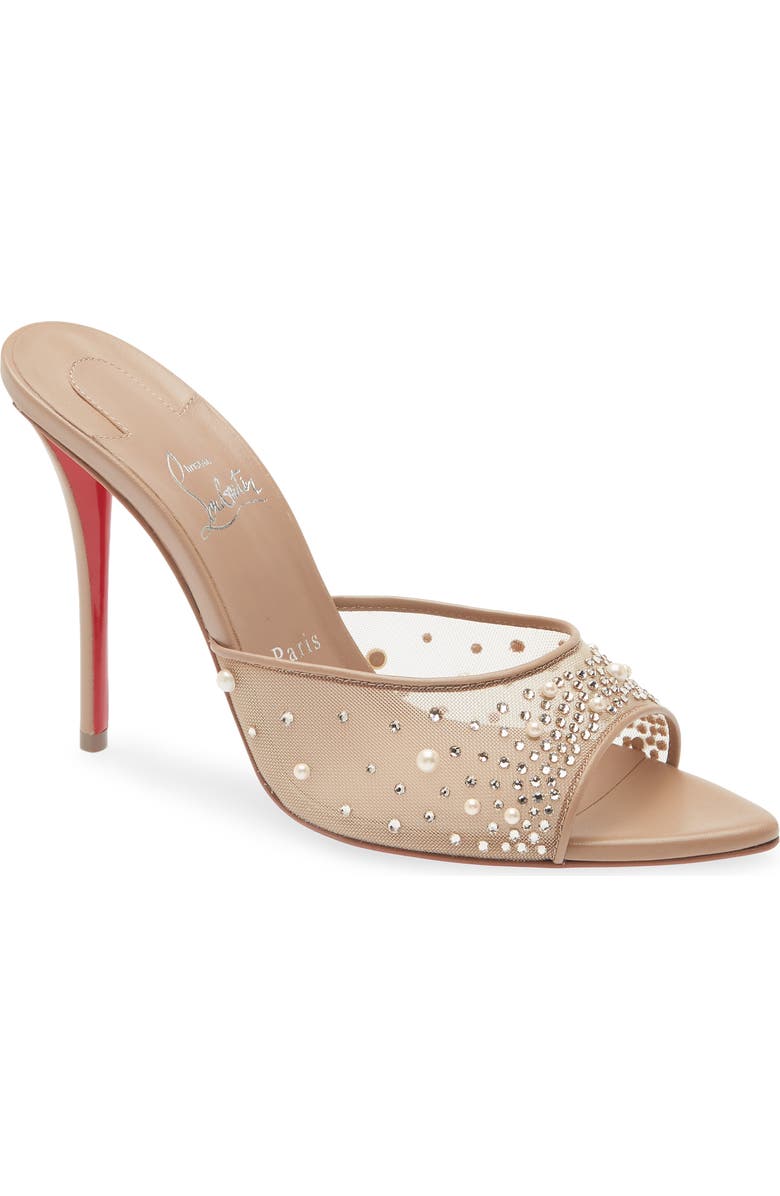 Christian Louboutin Miss Z Crystal Embellished Mesh Pointed Toe Sandal, Main, color, Blush/ Blush