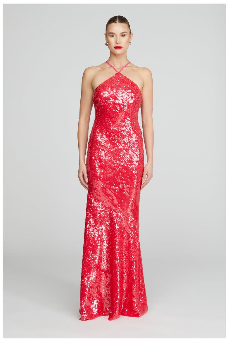 Regine Sequins Gown, Alternate, color, Guava
