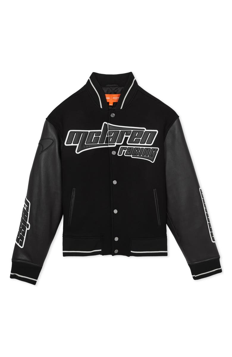 Reiss x McLaren Circuit Leather Trim Wool Blend Bomber Jacket, Alternate, color, Black