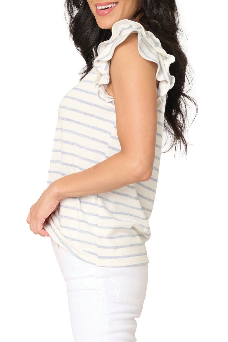 Butterfly Stripe Ruffle Cap Sleeve Top, Alternate, color, CHAMBRAY BLUE STRIPE