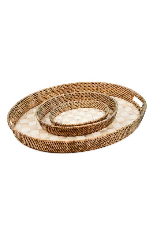 Mackenzie-childs Mackenzie Childs Mocha Check Enamel & Rattan Small Tray In Brown