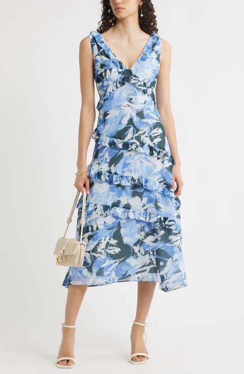 Tiered Ruffle Chiffon Midi Dress