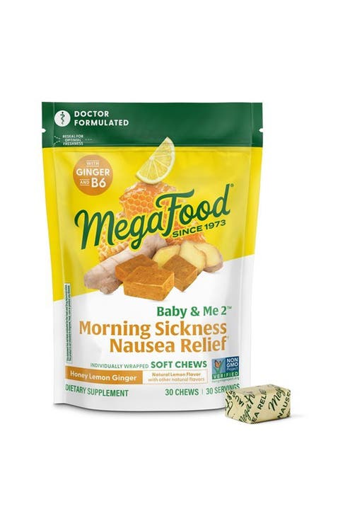Baby & Me Prenatal Morning Sickness Relief with Vitamin B6, 30 Honey Lemon Ginger Soft Chews