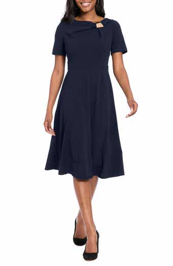 Hardware Detail Short Sleeve Fit & Flare Midi Dress