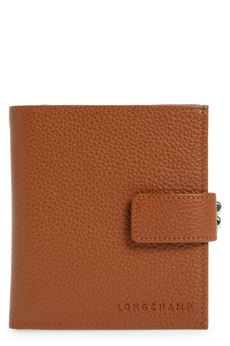 'Le Foulonne' Pebbled Leather Wallet, Main, color, CARAMEL