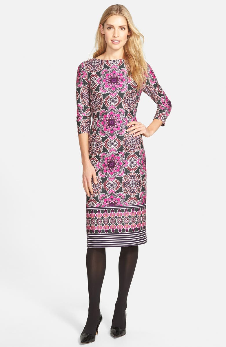 Eliza J Print Ponte Midi Sheath Dress, Alternate, color,