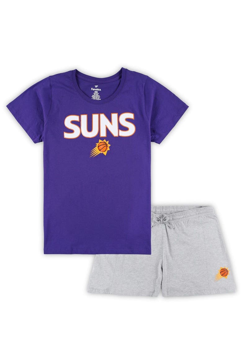Women's Fanatics Branded Purple/Heather Gray Phoenix Suns Plus Size T-Shirt & Shorts Combo Set, Main, color, Purple
