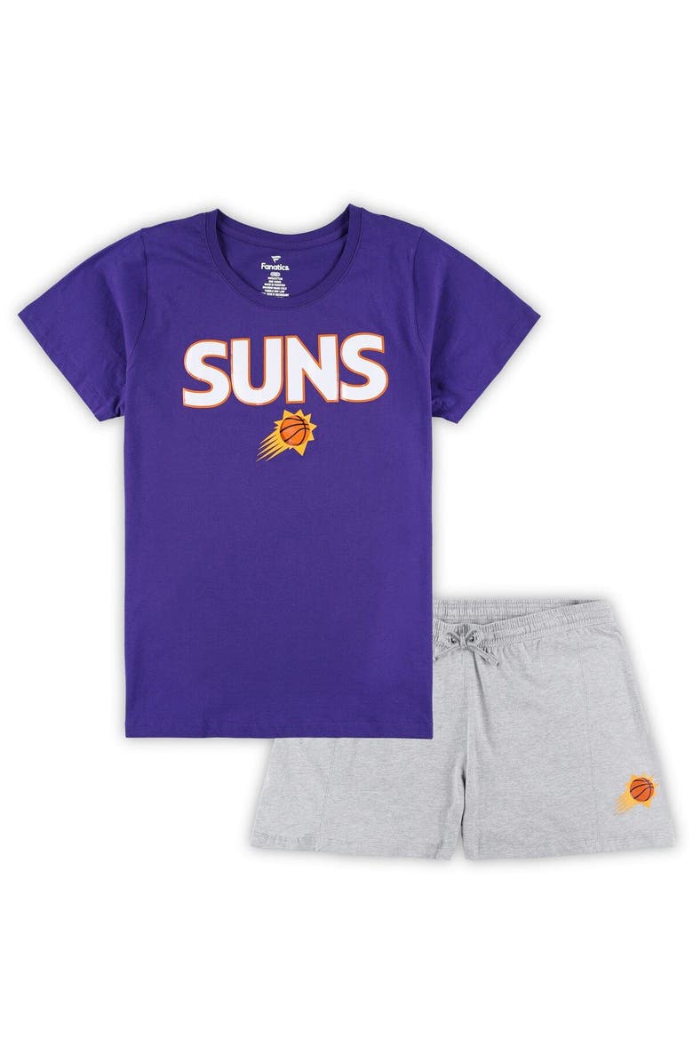 FANATICS Women's Fanatics Branded Purple/Heather Gray Phoenix Suns Plus Size T-Shirt & Shorts Combo Set, Main, color, Purple