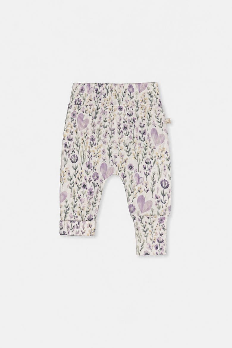 Organic Cotton Foldover Waist Heart Evolutive Pants, Alternate, color, Beige with Heart Print