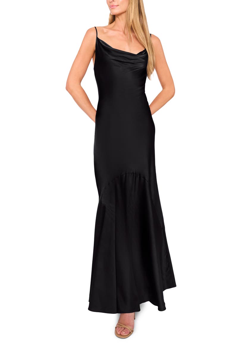 Myla Cowl Neck Satin Maxi Dress, Main, color, RICH BLACK